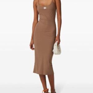 Miu Miu Logo Print Jersey Midi Dress Size 40 // US 8 Taupe